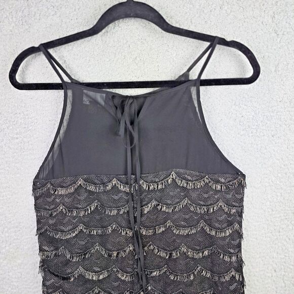 Greylin Camisole Women M Black Metallic Silver Sheer Tiered Sexy 20s Flapper - Picture 5 of 16
